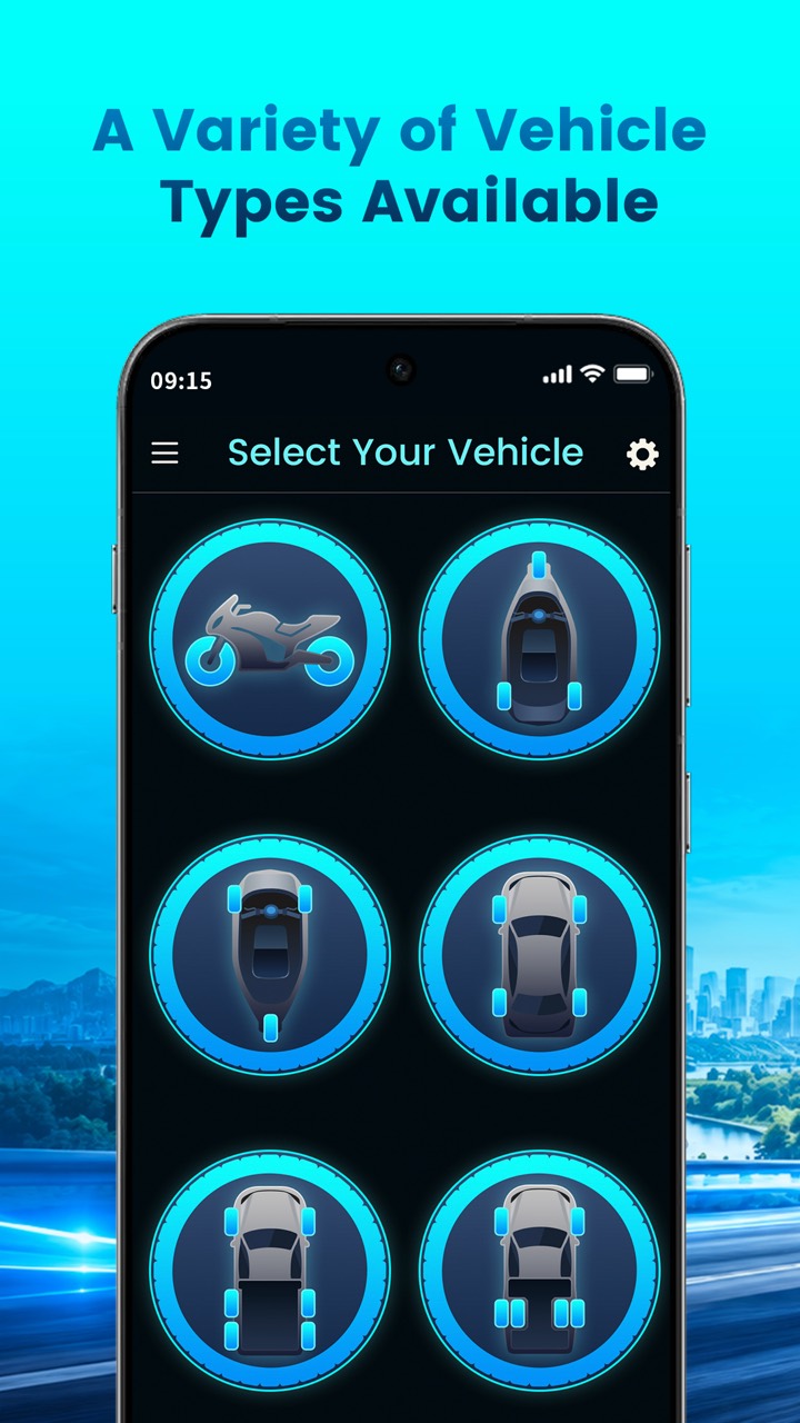 Vehicle selection screen showing several vehicle types